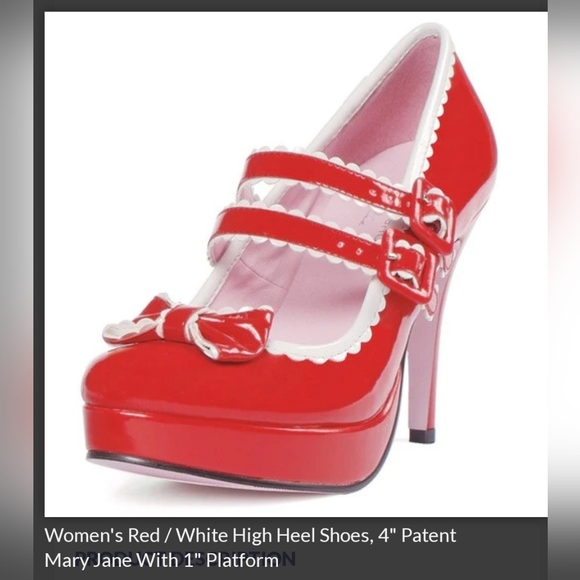 Leg Avenue 4 in. Patent Mary Jane Heels with 1 in. Platform, Red & White, size 8 - Picture 3 of 10